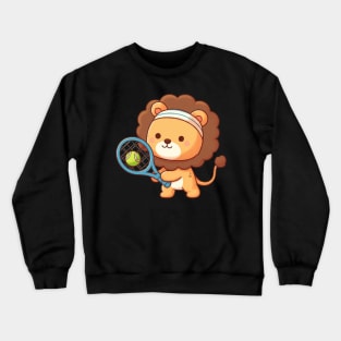 funny lion play tennis Crewneck Sweatshirt